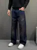 Jeans de Marca de Moda Retro Americano con Degradado de Galaxia Cielo Estrellado y Pedrería para Hombre, Nuevo Estilo Otoño y Primavera, Pantalones Anchos Rectos Sueltos