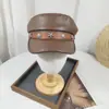 Chapéu de Copa Reta para Mulheres, Chapéu de Âncora Retro Britânico para Outono e Inverno, Boina de Couro PU com Aba Curva, Fashionável Versátil