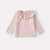 Nuevo Top de Punto de Moda Sencillo con Cuello de Volantes para Bebés Niñas, Suéter Casual Dulce Estilo Coreano