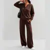 Conjunto deportivo casual de dos piezas para mujer, otoño e invierno 2026, transfronterizo europeo y americano, nuevo diseño de moda, top holgado de manga larga y pantalón de pierna ancha