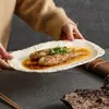Prato de Jantar Cerâmico Queimado em Forno de Fábrica, Prato para Peixe, Prato de Servir, Prato para Peixe Cozido no Vapor, Prato Oval Criativo com Padrão de Pedra, Prato para Salteados