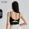 Chaleco deportivo de yoga con almohadillas fijas en el pecho, diseño de espalda cruzada, camiseta deportiva de fitness para Pilates para mujer, adecuado como prenda exterior