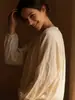 Moda Feminina Transfronteiriça Elegante Estilo Francês Nicho Gola Redonda Franzido Cor Sólida Blusa Solta e Relaxada com Manga Lanterna