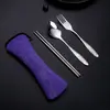 Conjunto de Três Peças de Aço Inoxidável Conjunto de Talheres Portátil Novo Chinês Espessado Garfo Colher Hashis Combinação Presente Atacado