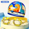 Nueva gorra de natación infantil linda de dibujos animados, gorra de tela unisex, cómoda y no restrictiva, set de gorra de natación y gafas