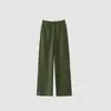 Calça de Linho Tencel com Estampa de Gotas de Chuva Verde em Madeira de Faia para Mulheres, Calça de Verão Fina de Perna Larga, Calça Reta Estreita de Cintura Alta para Mulheres Altas, Efeito Emagrecedor