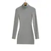 2559-25 Inverno Versão Básica Gola Alta Liso Manga Longa Forrado com Lã Vestido Bodycon Saia Curta