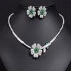 Collar de lujo ligero con microincrustaciones, pendientes y anillo para mujer, collar de flores de circonita verde, elegante vestido de novia, joyería para banquetes.