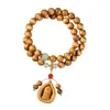 Pulsera de Doble Círculo de Madera Nanmu de Seda Dorada de la Montaña Jiuhua, Cuentas Budistas, Rosario, Pulsera de Bodhi de Mano, Lote de Rosario para Hombres y Mujeres