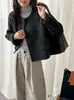 Abrigo de lana de doble cara estilo francés para mujer, otoño 2026, abrigo corto de lana cálido con cuello redondo para mujeres petite.