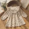 Outono 2026 Novo Estilo Coreano Roupas Infantis Vestido Doce com Babados para Menina Vestido Princesa Infantil Floral de Manga Longa Estiloso