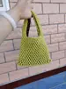 Bolsa de mão tecida para mulheres, bolsa de corda de algodão vazada de verão, bolsa de ombro, bolsa de palha da moda estilo coreano, bolsa simples para o dia a dia