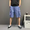 Jeans Azul Retrô Americano Super Quente com Bolsos Unissex Verão Comprimento Médio Casual Cargo Calças de Cinco Pontos Shorts