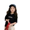 Camiseta de Algodón de Verano para Niñas 2024 Verano Nuevo Estilo Occidental Infantil con Estampado de Letras Cuello Redondo Top Combinable