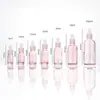 Botella de Vidrio Rosa para Aceite Esencial 5ml-100ml Botella Gotero Botella Vacía Botella de Líquido Esencial Botella Dispensadora para Cosméticos