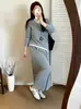 Conjunto de dos piezas (top y falda) para mujer talla grande, colección otoño 2026, para mujeres con curvas, con un diseño asimétrico y casual