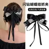 Grampo de rabo de cavalo suave em rede estilo coreano para mulheres, presilha de cabelo de fita floral de alta qualidade, presilha de tubarão estilo preguiçoso com laço, acessório de cabelo