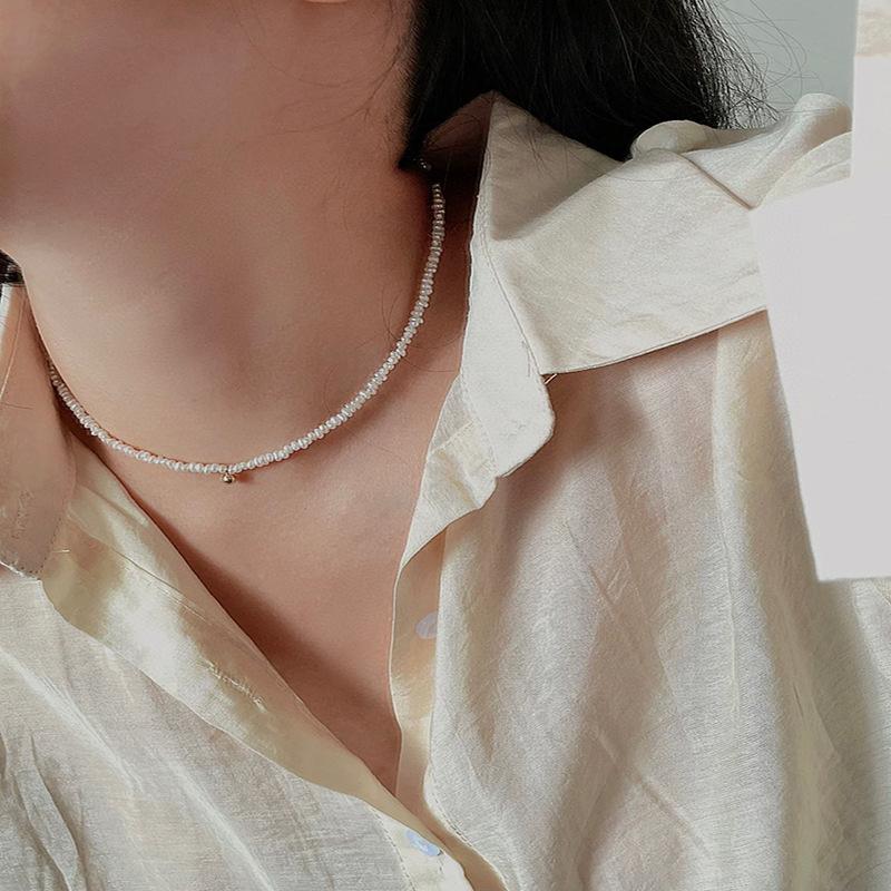 法式简约天然淡水珍珠项链时尚复古轻奢高级感金色圆球