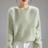 Nuevo Suéter de Lana con Forro de Polar para Mujer Otoño/Invierno 2026, Cuello Redondo, Tejido Grueso de Siete Puntos, Top de Lana Pura con Forro de Polar