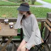 Blusa Camiseta com Bordado Pesado Levemente Transparente Feminina Design Primavera e Verão Casual Proteção Solar Top Versátil Verão Manga Longa Estilo Fino