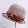 2025 Elegante Sombrero de Copa Transpirable con Flores y Rizo Estilo Coreano para Combinar con Todo, Casual para Exterior, Estilo Perla, Sombrero Parasol y Protector Solar