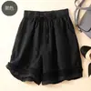Pantalona Casual Artística Retro de Renda Vazada com Cintura Elástica de Algodão e Linho, Tamanho Grande, Caimento Solto, Primavera e Verão do Sudeste Asiático