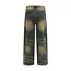 Jeans de Herramienta Lavados Vintage Americanos de Calle Diseño con Sentido para Hombres y Mujeres Bolsillos Múltiples Estilo Recto de Calle Pantalones de Mopa Viejos