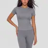 Juyitang Ropa de Yoga de Verano Adelgazante Tops Deportivos para Correr y Fitness Conjunto de Dos Piezas de Color Sólido con Mangas Cortas para Mujer