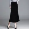 Saia de peixe preta, elegante e simples, nova coleção outono 2026, cintura alta, modeladora, comprimento médio, saia lápis