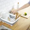Prateleira Multifuncional Dobrável para Tigela e Hashi com Drenagem Plástico Rack de Armazenamento de Cozinha Cesta de Drenagem com Bandeja de Drenagem para Pia