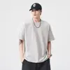 Camiseta Trendy Estilo Americano com Ombro Caído, Gradiente, Lavada, para Homens, Verão, Solta, Retrô, Manga Curta, Algodão Pesado, Cor Sólida, Top Casual