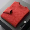 Nuevo Suéter de Cachemir Jacquard de Cuello Alto Medio para Hombre Otoño e Invierno 2026 de Manga Larga Engrosado Cálido Jersey de Punto de Cachemir
