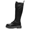 Botas Altas para Mujer con Suela Gruesa de Patrón de Guijarros, Línea Blanca Transfronteriza, Botines Cortos Estilo Británico de 20 Ojales, Puntera Redonda de Cuero Genuino, Estilo Europeo y Americano Moderno