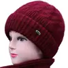 Gorro de punto para otoño e invierno para mujeres de mediana edad y mayores, cálido, forrado de polar, gorro de lana grueso, a prueba de viento y resistente al frío, el gorro de mamá