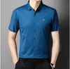 Nova Camisa Masculina de Verão 2024 para Jovens e Meia-idade com Gola Lapela, Estampa Business, Sem Costura, Moda Casual, Manga Curta, Cabelo Masculino