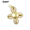 Wt-Jp387 Pingente Único em Forma de Cruz de Concha Branca Natural Banhado a Ouro 18K em Latão Acessórios para Colar de Meninas