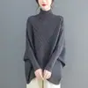 Suéter tejido de manga murciélago irregular transfronterizo para mujer, cárdigan holgado, top para mujer, camiseta básica de cuello alto para otoño e invierno