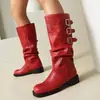 Botas de cuero talla extra grande europeas y americanas, punta redonda, suela gruesa, plataforma impermeable, tacón cuadrado, zapatos de mujer transfronterizos, talla 46, botas de montar de caña alta para otoño e invierno