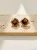 Pendientes Cuadrados Sencillos de Piedra Ojo de Tigre, Pendientes Estilo Retro Maillard, Pendientes de Lujo Ligero y Versátiles