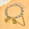 Pulsera de Cadena Cubana de Acero Inoxidable Estilo Nuevo Europeo y Americano Transfronterizo, Corazón Prensado al Aceite, Corte a Mano, Prevalecerá el Producto Real