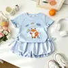 Conjunto de Dibujos Animados de Verano para Niñas 2026 Nuevo Conjunto de Dos Piezas con Camiseta de Manga Corta y Shorts Ropa Informal para Niños Pequeños