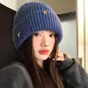 Gorro grueso estilo coreano de estrella azul tridimensional cálido para mujer, turbante de otoño e invierno, gorro de punto adelgazante para clima frío