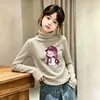 Camiseta Interior Térmica de Felpa Cepillada para Niña Otoño Invierno Elegante Camiseta de Manga Larga Infantil para Niña Cuello Semialto Top Rayado