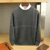Novo Suéter de Cashmere Masculino Gola Redonda Outono e Inverno, Simples de Caimento Solto, Tamanho Grande, Suéter Base de Tricô de Lã para Homens Jovens e de Meia-Idade