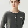 Cárdigan de cachemira de color liso con cuello redondo para mujer, manga larga, botones bordados de paraguas pequeños, capa exterior de suéter tejido, top de lana