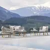 Sofá exterior de ocio, conjunto de mesa y sillas de ratán para jardín de villa en el patio, muebles de exterior para casa de huéspedes al aire libre