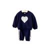 Conjunto de Bebê para Primavera e Outono Sudadora Azul Marinho com Estampa de Carta de Amor Calça Esportiva Casual Roupa Confortável