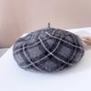 Boina de piel de conejo jacquard teñida pesada mezclada gorro de invierno cálido para mujer boina a cuadros de pintor