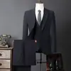 Traje de tres piezas para hombre con tejido elástico en cuatro direcciones y solapa ancha, formal de negocios, corte slim, estilo coreano, traje para padrinos de boda