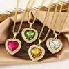 Colar com Pingente de Gota d'Água Coração de Pêssego Pedra Preciosa Zircônia Estilo Europeu e Americano Distrito de Lu Luxo Acessível Joias de Moda Feminina